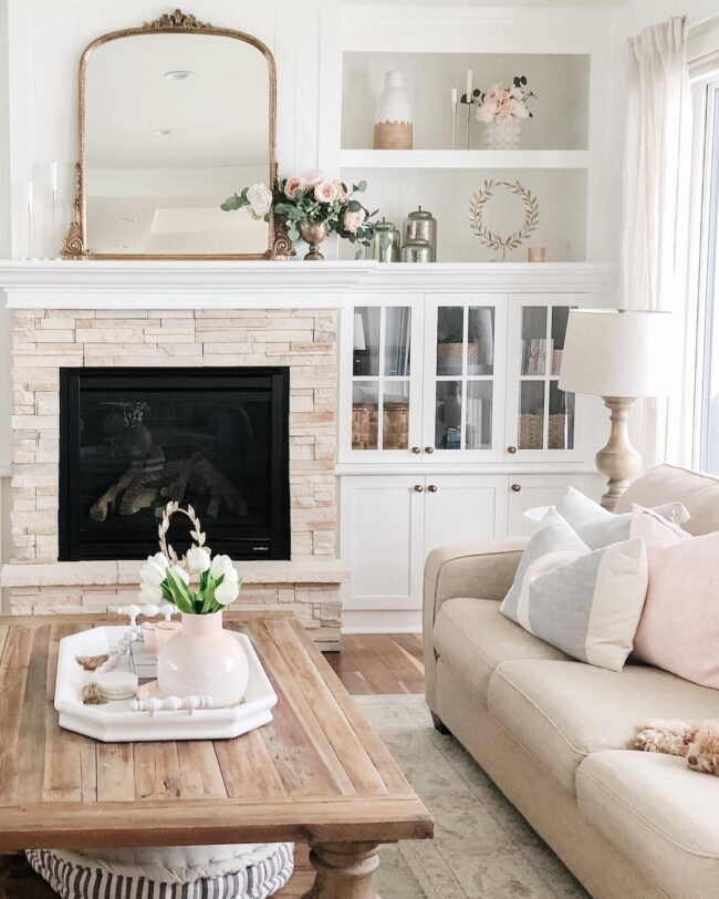 Cozy Farmhouse Mantle with Floral Touches