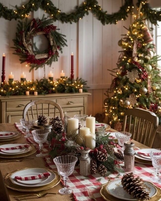 Cozy Farmhouse Christmas Table Setting