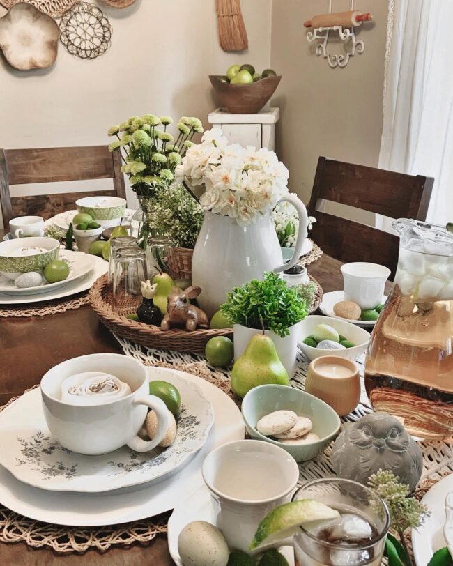 Fresh Green and White Spring Table Display