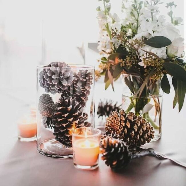 Pinecones in a Simple Winter Display