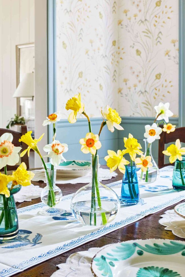 Radiant Daffodil Vases on Table Runner