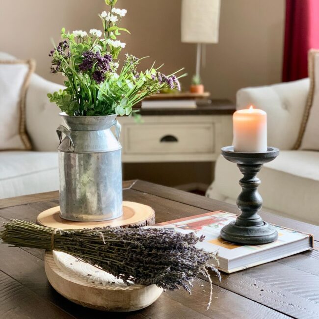 Charming Rustic Coffee Table with Botanicals