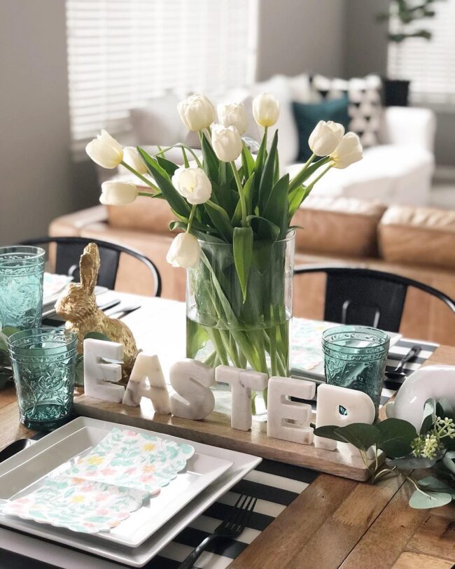 Charming Tulip Centerpiece with Marble Accents