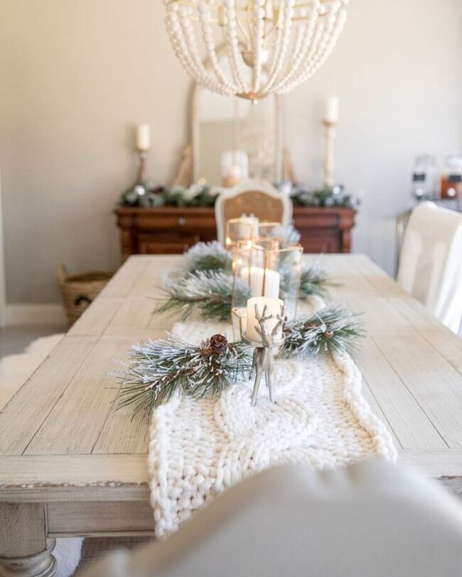 A Snowy Table Runner for a Cozy Look