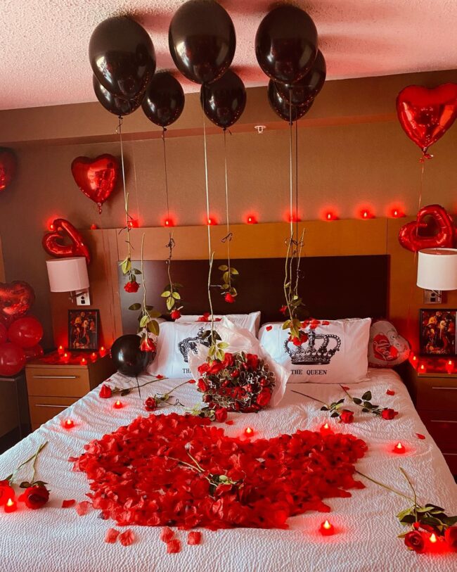 Romantic Rose Petals with Dark Balloons