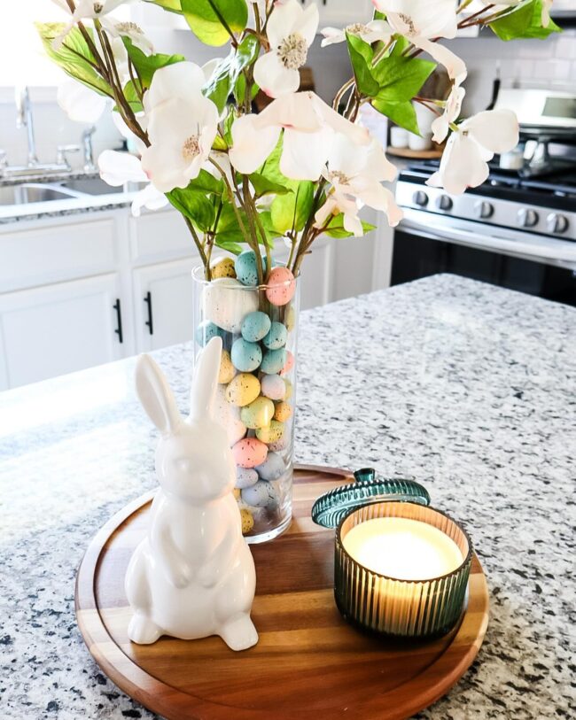 Festive Kitchen Island with Flowers and Eggs