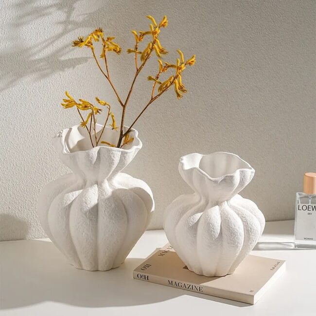 Ruffled Elegance in White Vases