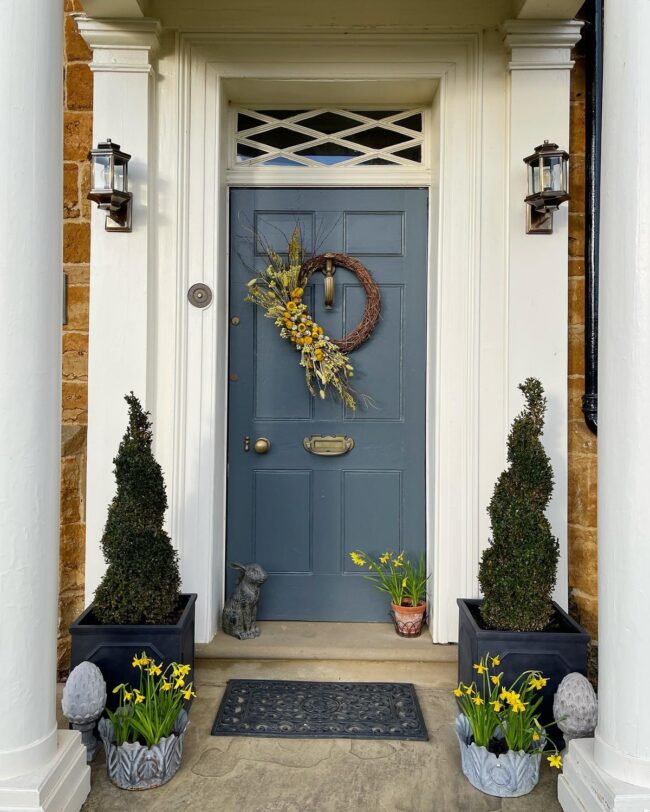 Charming Yellow-White Wreath on Blue Door
