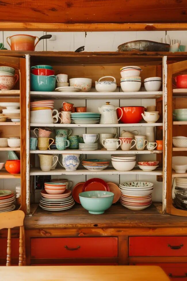 Charming Enamelware Kitchen Display Showcase