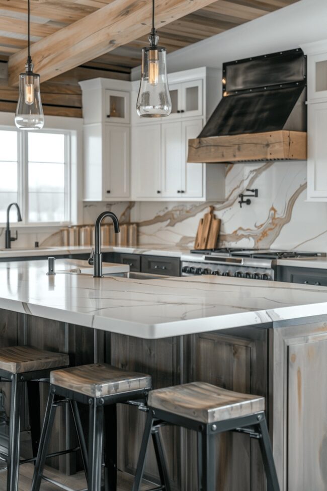 Rustic Charm with Marble Countertops