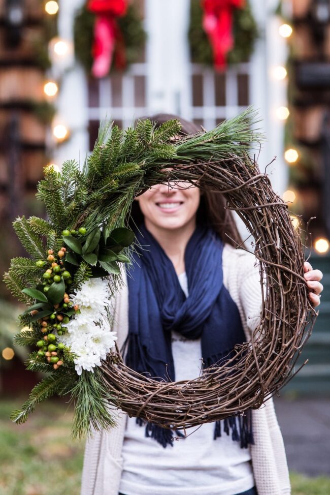 A Simple Grapevine Wreath with Greenery