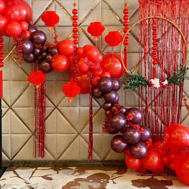 Festive Balloon and Lantern Display Setup