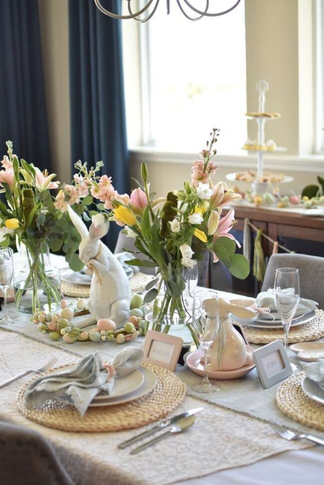 Charming Spring Bunny Floral Decor Setup