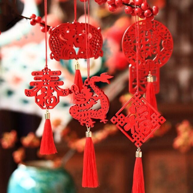 Intricate Red Dragon Tassel Accents