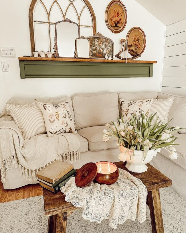 Charming Floral Accents in Candlelit Lounge