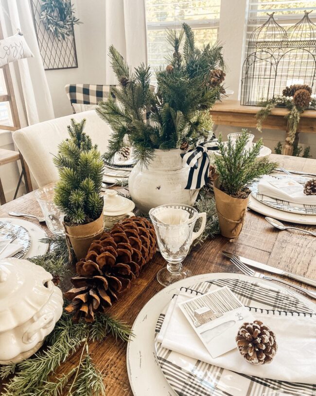 A Farmhouse Touch with Pinecones & Greenery