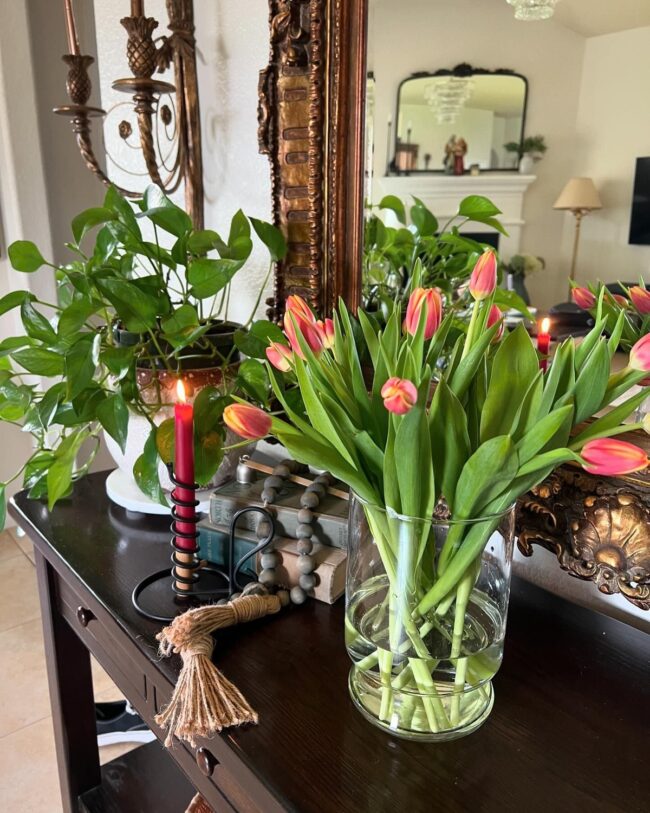 Antique Decor with Tulip and Foliage