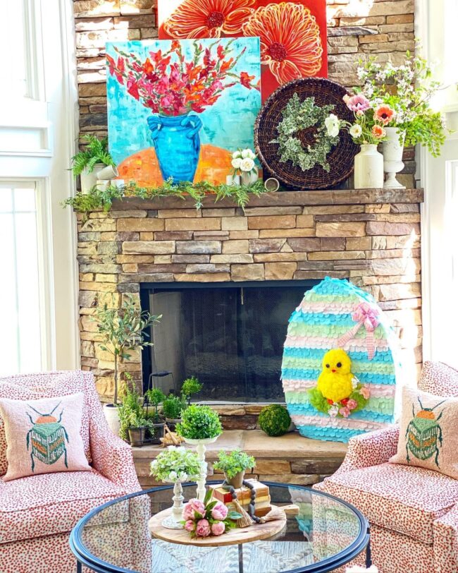 Dynamic and Creative Spring Mantel Display