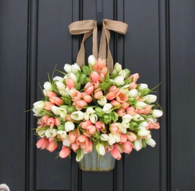 Peach and White Tulip Basket Delight