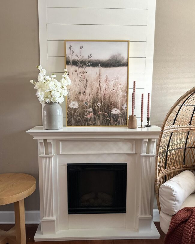 Charming Fireplace Mantel with Floral Accents