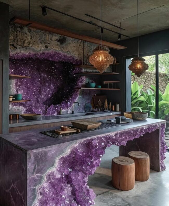 Amethyst-Topped Kitchen Counterpiece