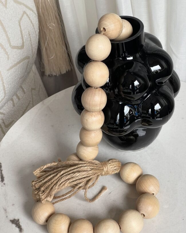Bold Black Vase with Wood Beads