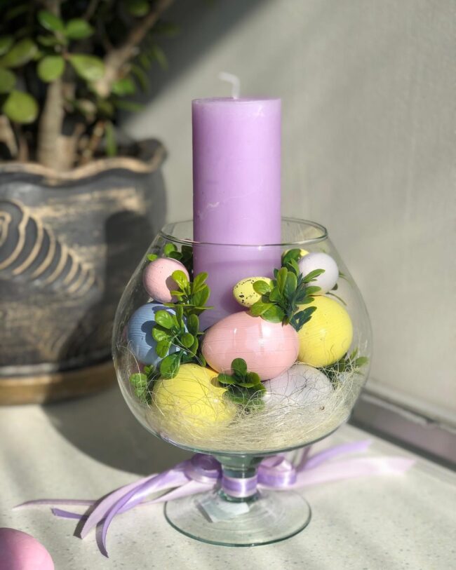 Charming Pastel Candle Egg Display