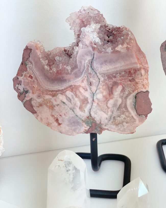 Pink Quartz Slice Display on Stand