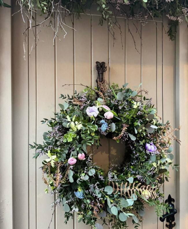 Fresh Green Wreath Adorned with Pastels