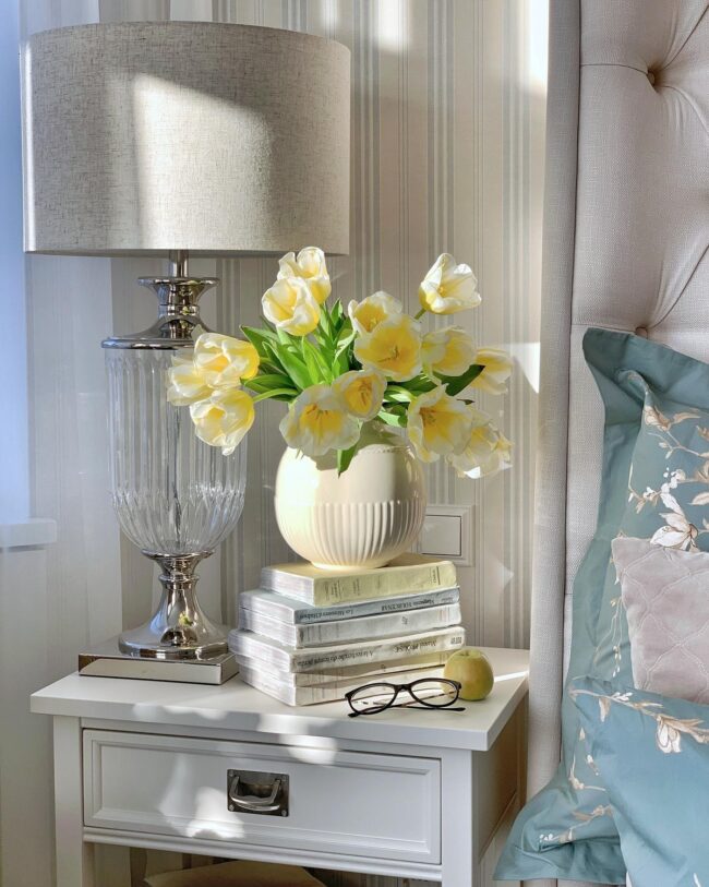 Charming Nightstand with Tulips and Glow