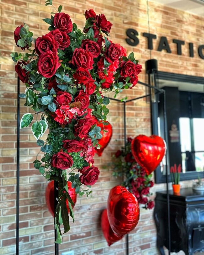 Stunning Red Roses with Heart Balloons