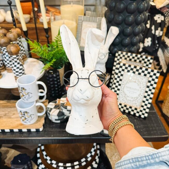 Charming Bunny Sculpture Wearing Stylish Glasses