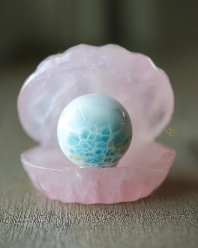 Rose Quartz Shell with Larimar Sphere