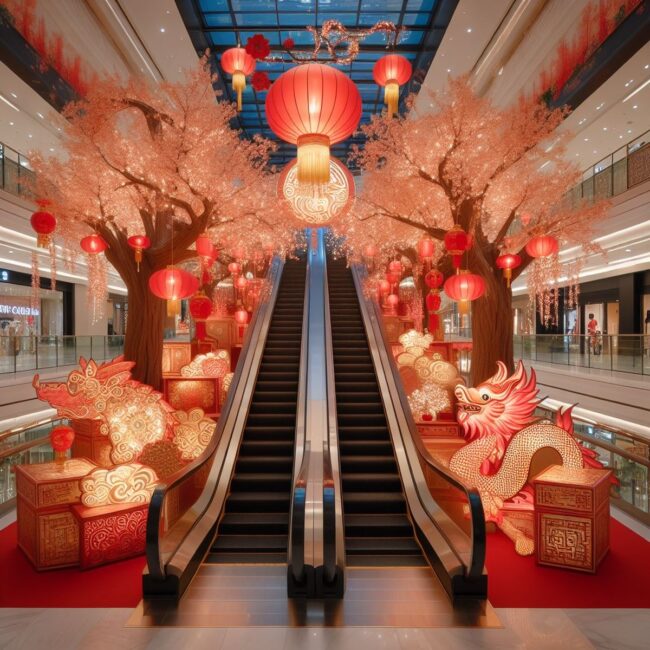 Dragons and Lanterns Elevate Escalator