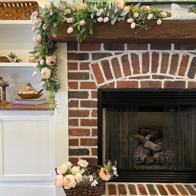Charming Brick Mantel Adorned with Flowers