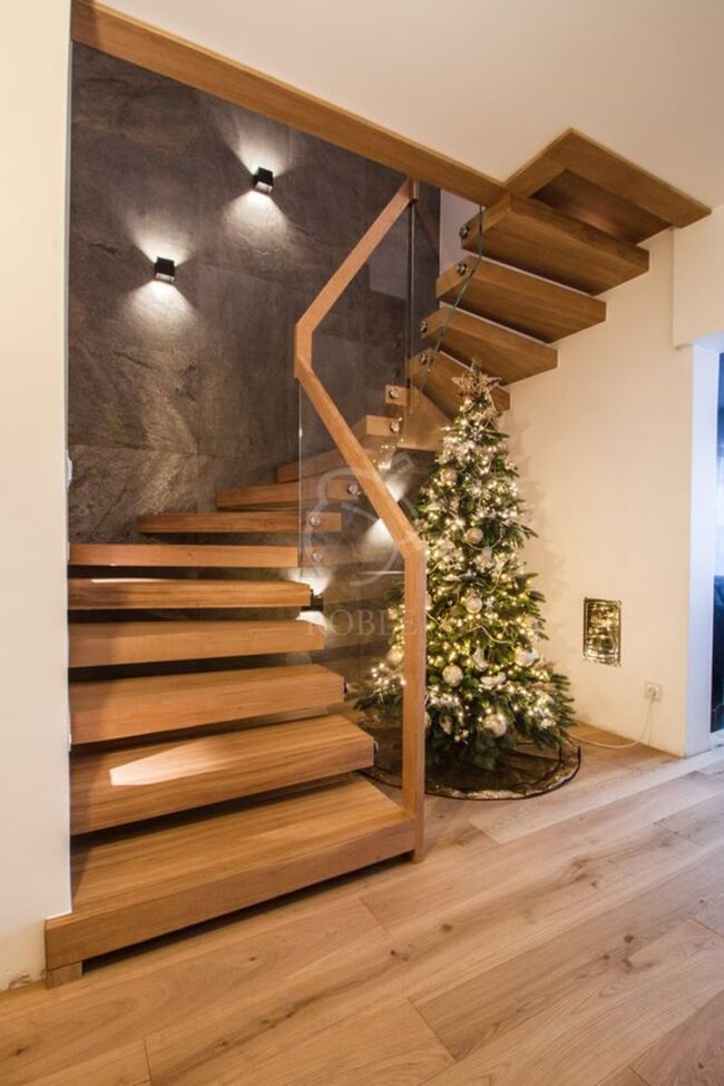 Floating Staircase with Holiday Lighting