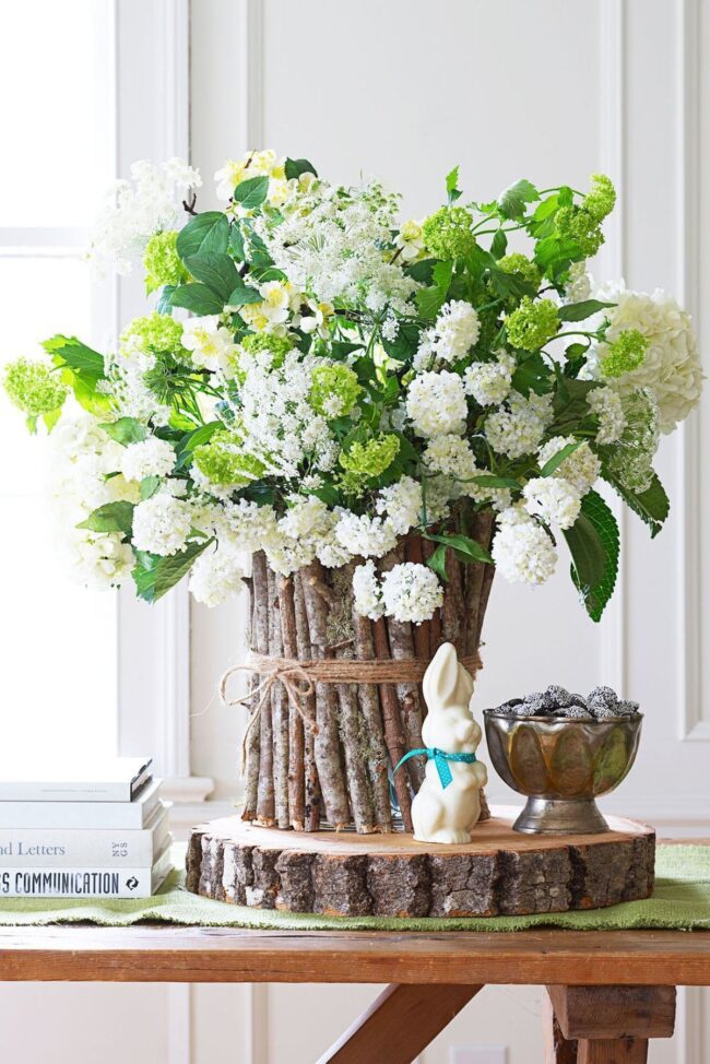 Natural Wood and Floral Arrangement Showcase