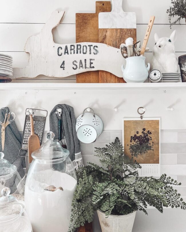 Rustic Kitchen Shelf Featuring Carrot Sign