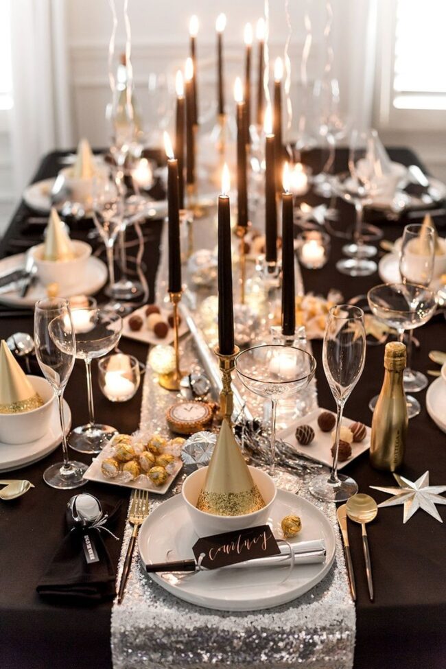 Elegant Black and Gold Candlelit Dining