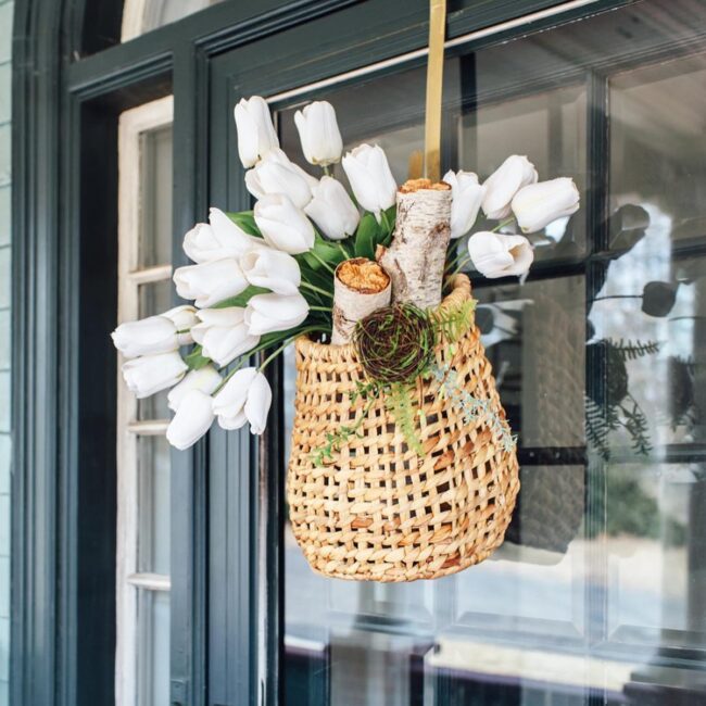 Wicker Basket Filled with Fresh Tulips