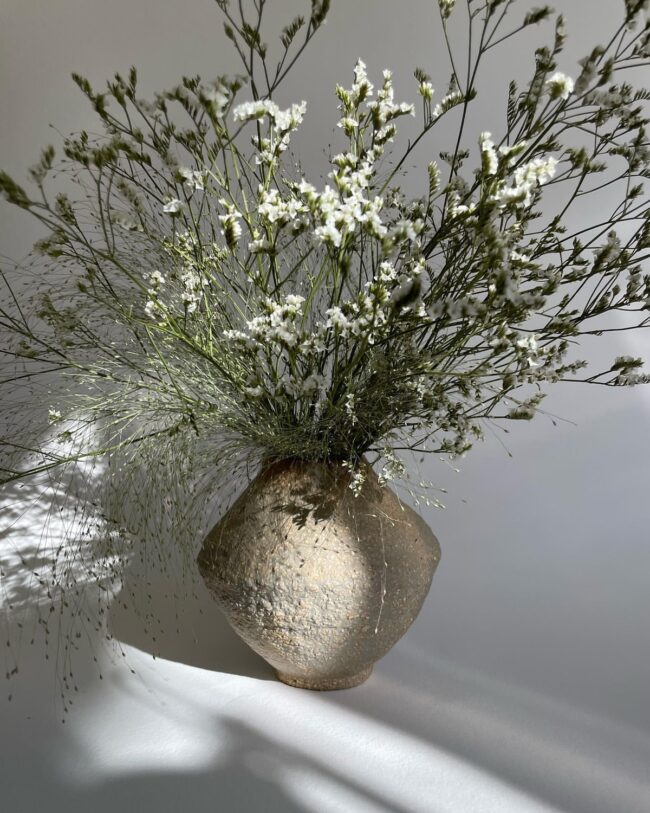 Textured Stone Vase with Wild Florals