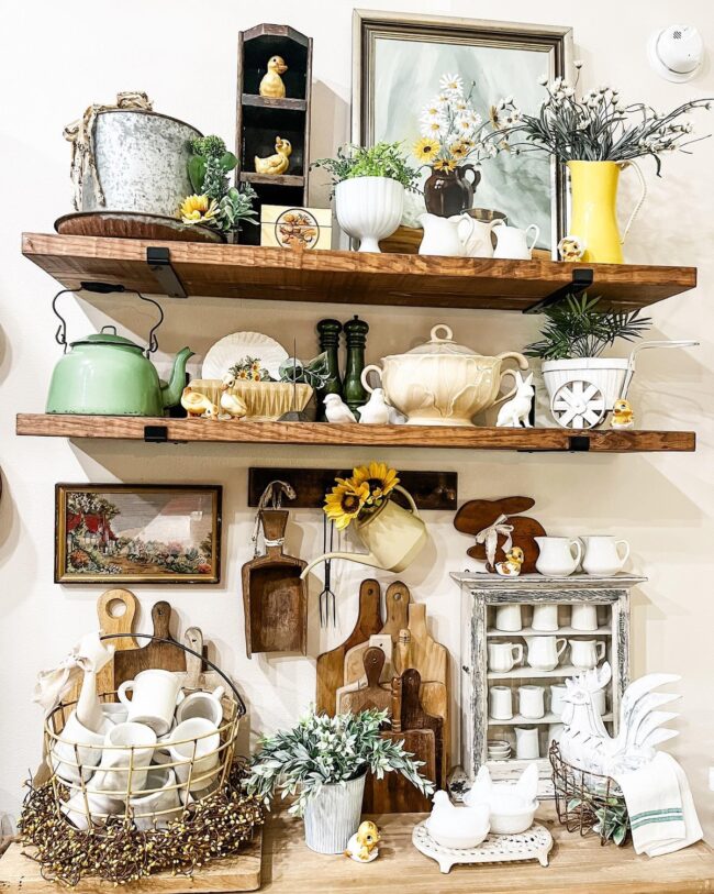 Unique Open Shelving Featuring Vintage Touches