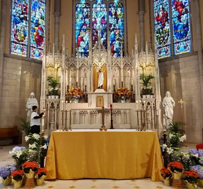 Colorful Stained Glass Altar with Blooms