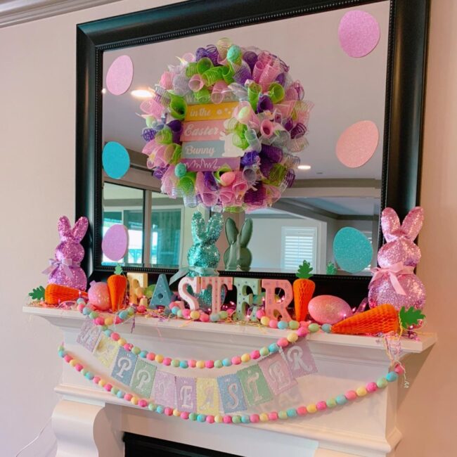 Colorful Easter Mantel Display for Celebration