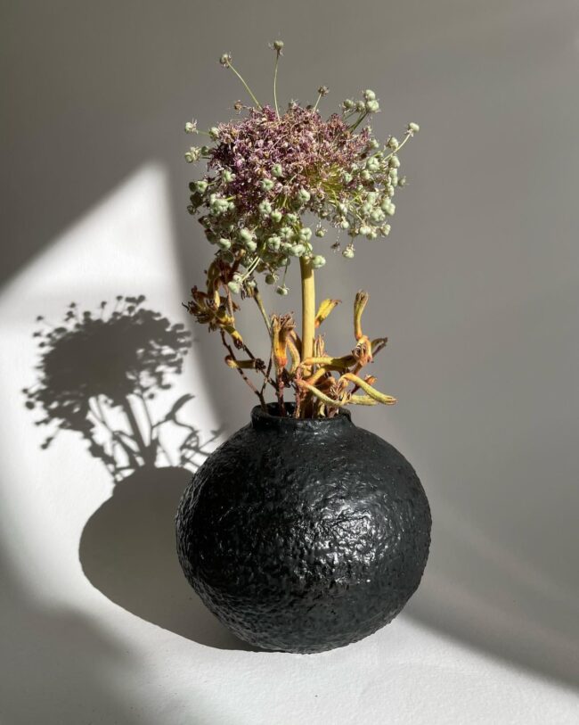 Textured Black Sphere Vase