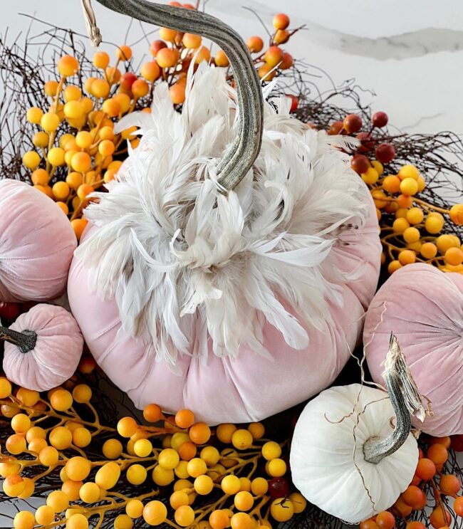 Feathered Pumpkin Display