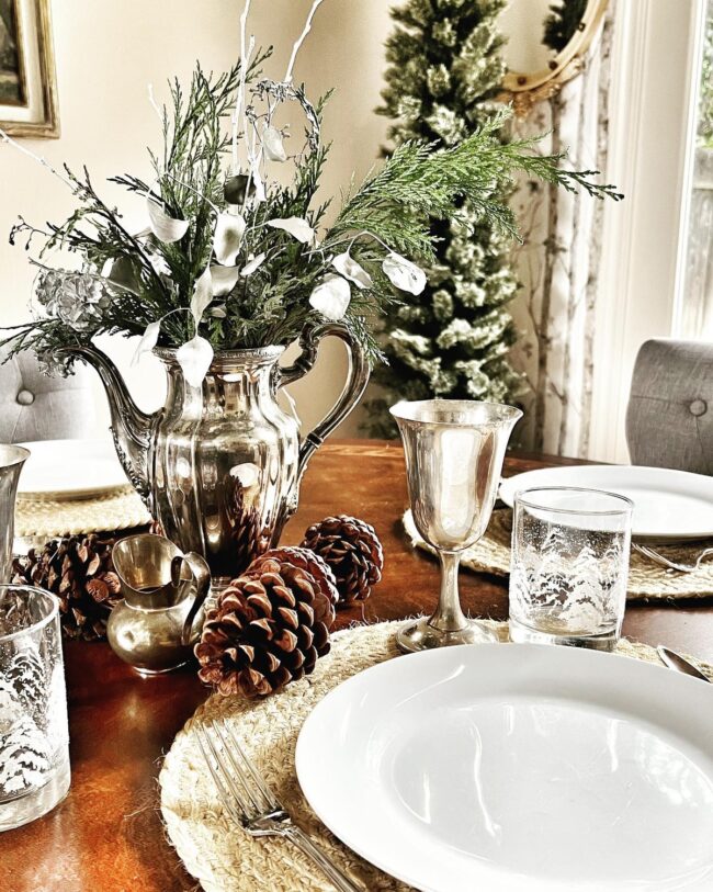 A Vintage Table with Pine & Silver Accents
