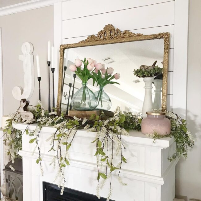 Chic White and Gold Fireplace Decor