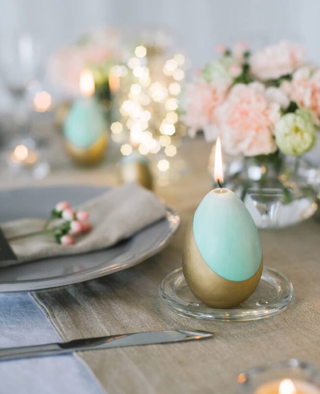 Charming Pastel Gold Egg Candle Centerpiece