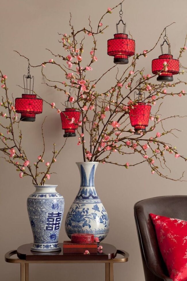 Cherry Blossom Table Arrangement with Lanterns